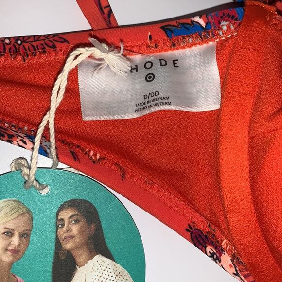 Bikini Top Underwire Leafy Floral Print D/DD - RHODE Orange Floral NWT - Picture 5 of 6